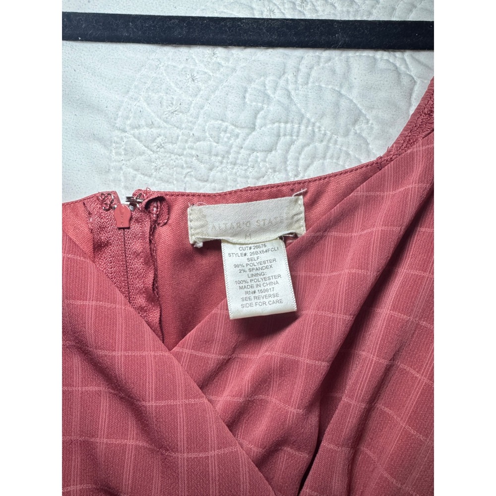 Altar'd State Pink Grid Ruffle Mini Dress Puff Sleeve Surplice Wrap 26BX54FCLI M - Picture 2 of 6